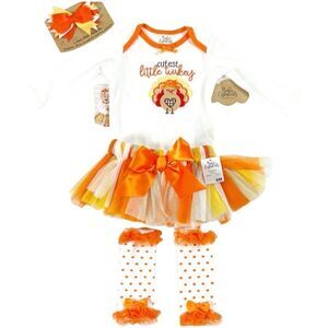Baby Essentials Baby Girls Cutest Little Turkey Bodysuit Set Size 6 Months NWT